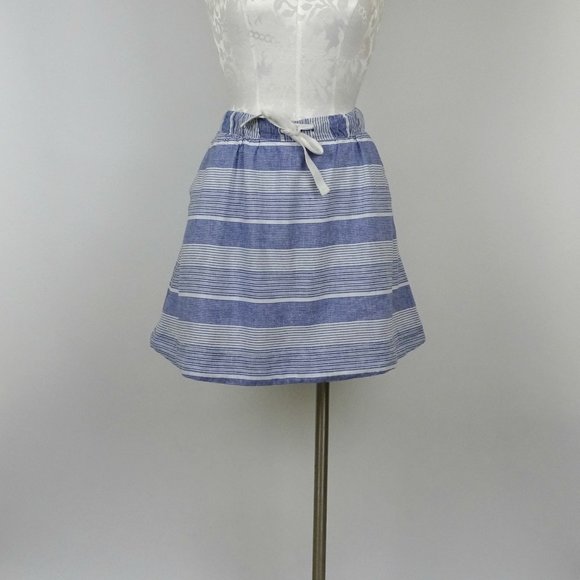 Gap Striped Linen Mini Skirt M 8 10 Pockets Blue - Picture 2 of 5